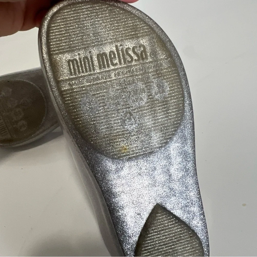 Mini Melissa Kids' Silver Glitter Shoes with Butterflies size 9